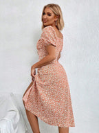 Vestido Midi Com Fenda E Estampa Floral Romântica