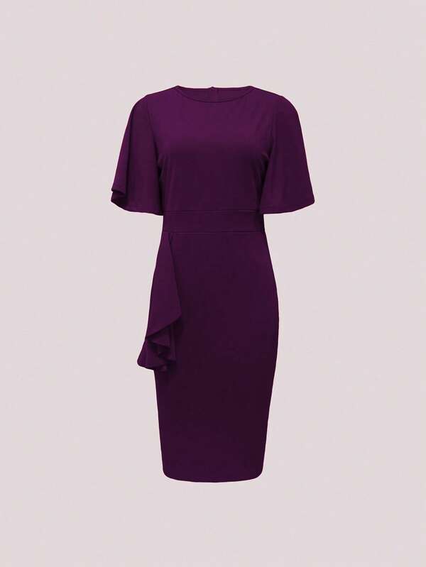 Vestido Midi Ajustado Com Babados Assimétricos