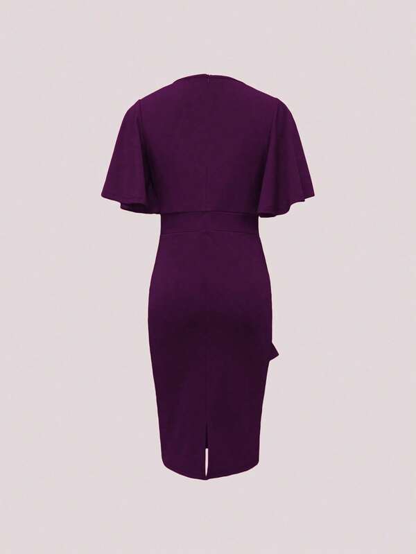 Vestido Midi Ajustado Com Babados Assimétricos
