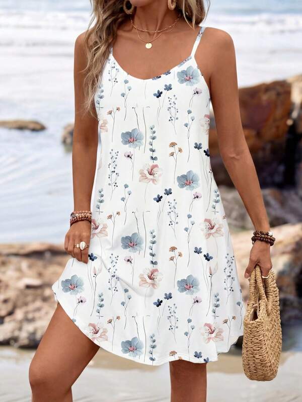 Vestido Curto Com Alças Finas E Estampa Floral Casual