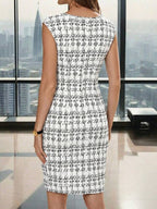 Vestido Midi Ajustado Com Decote Quadrado Texturizado