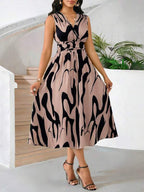 Vestido Midi Evasê Com Decote Transpassado Plissado