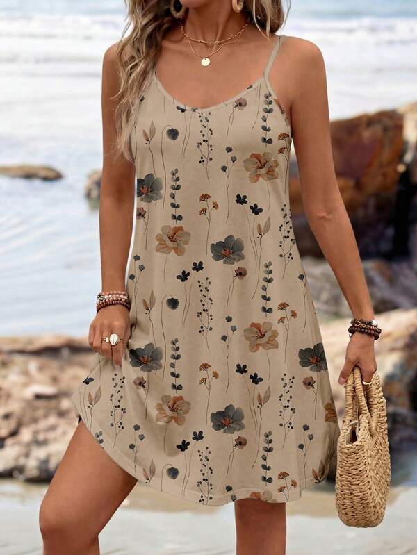 Vestido Curto Com Alças Finas E Estampa Floral Casual