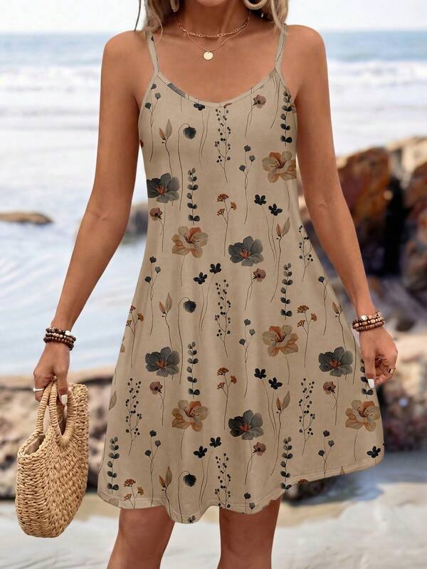 Vestido Curto Com Alças Finas E Estampa Floral Casual