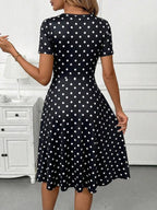Vestido Midi Decote V Com Botões E Estampa Poá