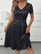 Vestido Midi Decote V Com Botões E Estampa Poá