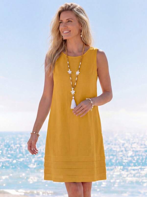 Vestido Curto Sem Mangas Estilo Minimalista Casual