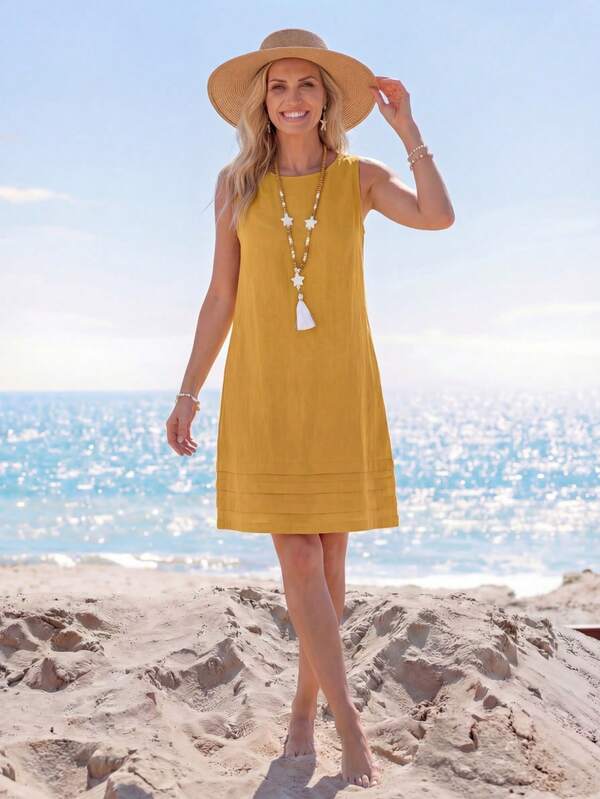 Vestido Curto Sem Mangas Estilo Minimalista Casual