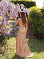 Vestido Longo Com Paetês E Fenda Frontal Profunda