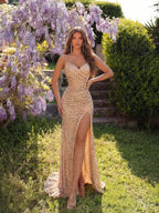 Vestido Longo Com Paetês E Fenda Frontal Profunda
