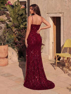Vestido Longo Com Paetês E Fenda Frontal Profunda