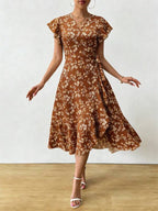 Vestido Midi Transpassado Com Babados E Estampa Floral