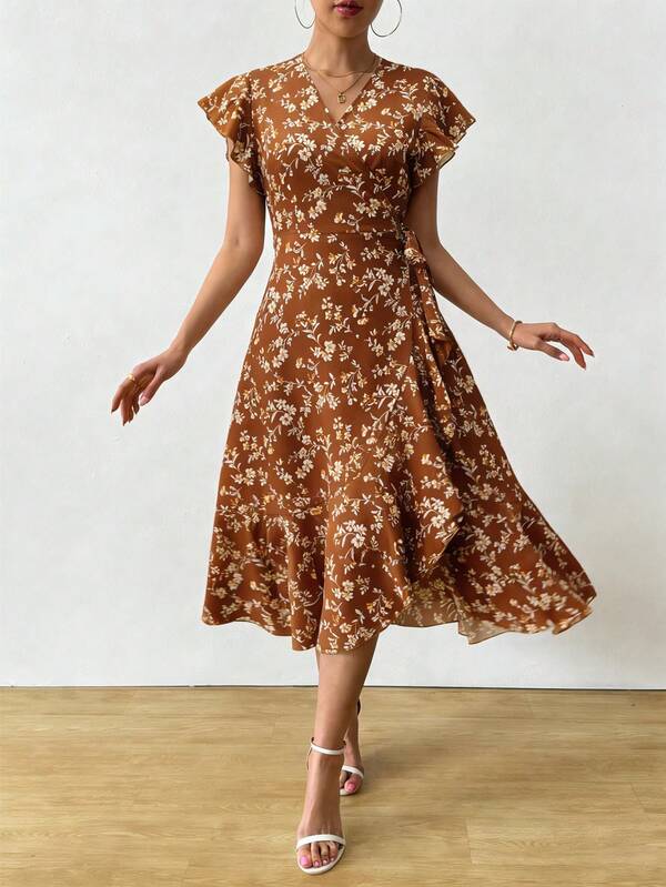 Vestido Midi Transpassado Com Babados E Estampa Floral