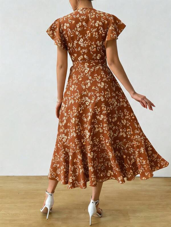 Vestido Midi Transpassado Com Babados E Estampa Floral
