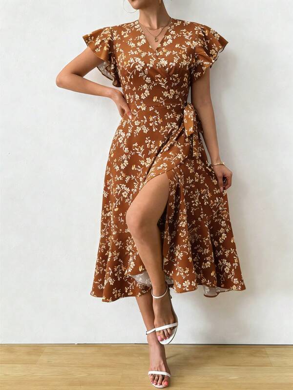 Vestido Midi Transpassado Com Babados E Estampa Floral