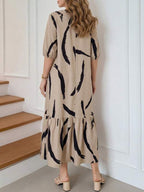 Vestido Midi Decote V Com Estampa Abstrata E Babados