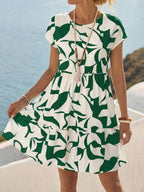 Vestido Midi Soltinho Com Recortes Estampa Abstrata Casual