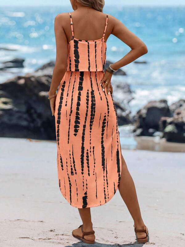 Vestido Midi Com Alças Finas E Estampa Tie Dye Resort