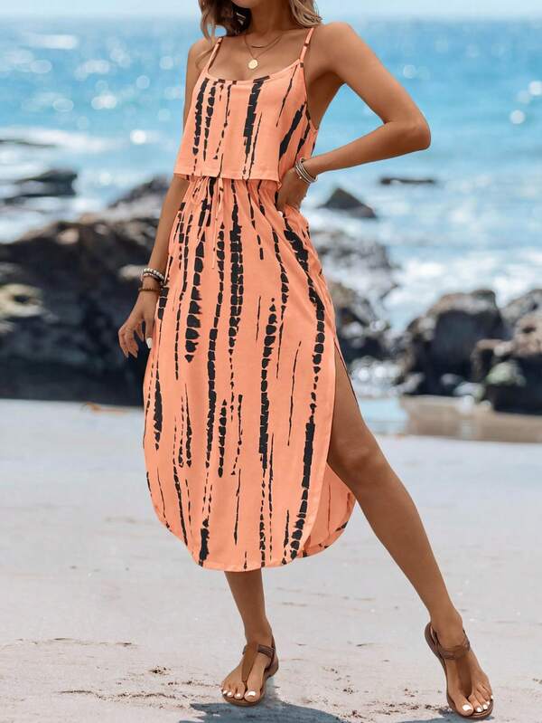 Vestido Midi Com Alças Finas E Estampa Tie Dye Resort