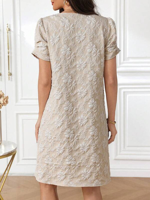 Vestido Curto Texturizado Manga Curta Estilo Casual Elegante