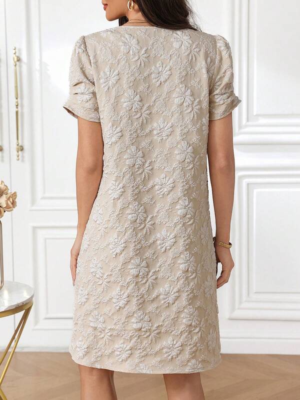 Vestido Curto Texturizado Manga Curta Estilo Casual Elegante