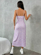 Vestido Midi Alças Finas Com Fenda Estampa Floral Casual