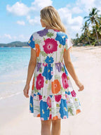 Vestido Curto Decote V Com Estampa Tropical Resort