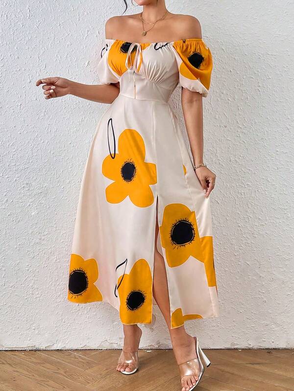 Vestido Midi Com Manga Bufante E Estampa Floral Moderna
