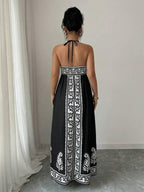 Vestido Longo Frente Única Estampado Estilo Resort