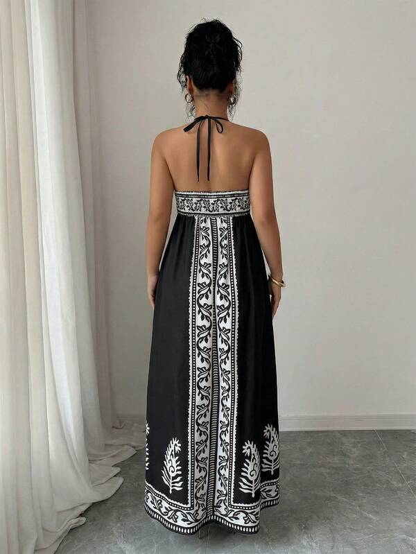Vestido Longo Frente Única Estampado Estilo Resort