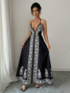 Vestido Longo Frente Única Estampado Estilo Resort