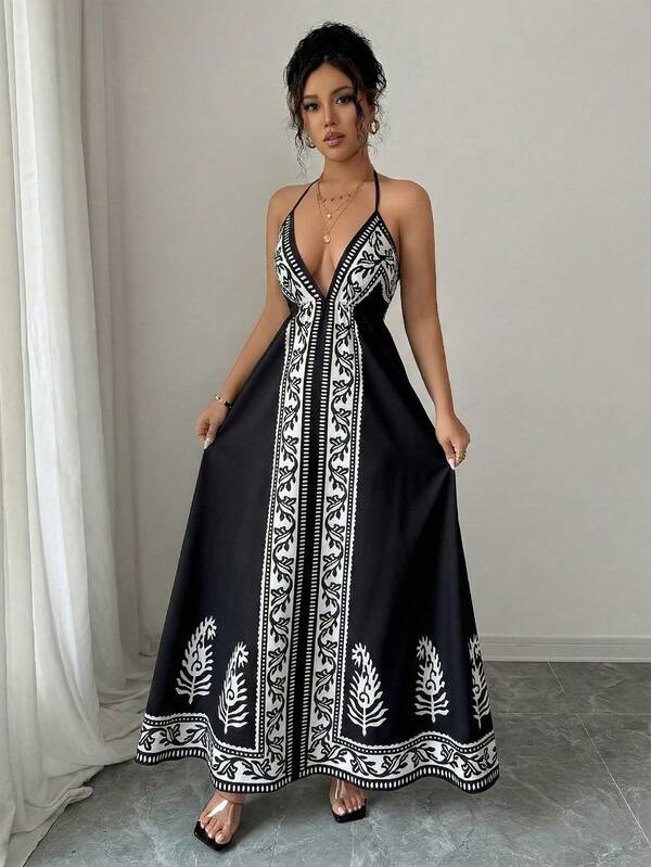 Vestido Longo Frente Única Estampado Estilo Resort