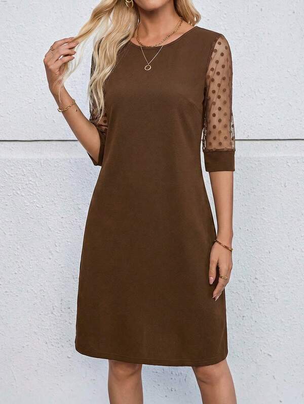 Vestido Curto Manga Tule Com Transparência Estilo Elegante