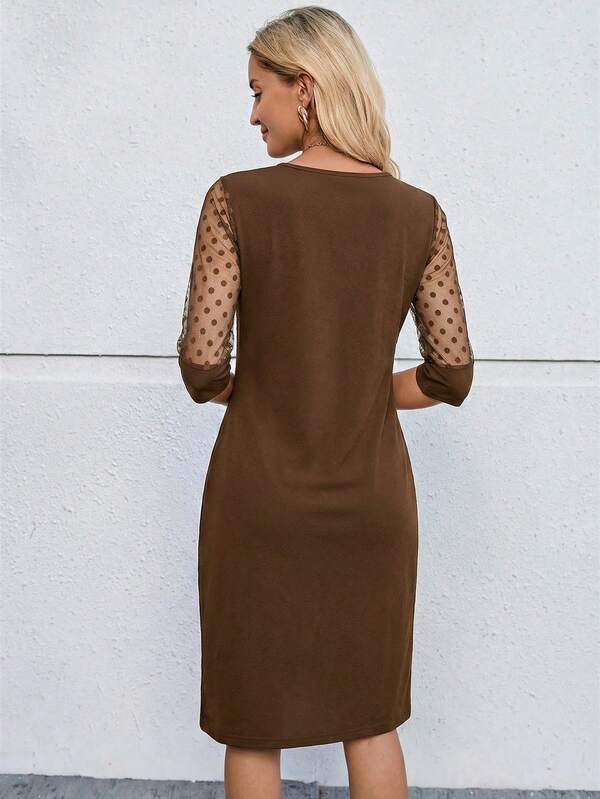 Vestido Curto Manga Tule Com Transparência Estilo Elegante