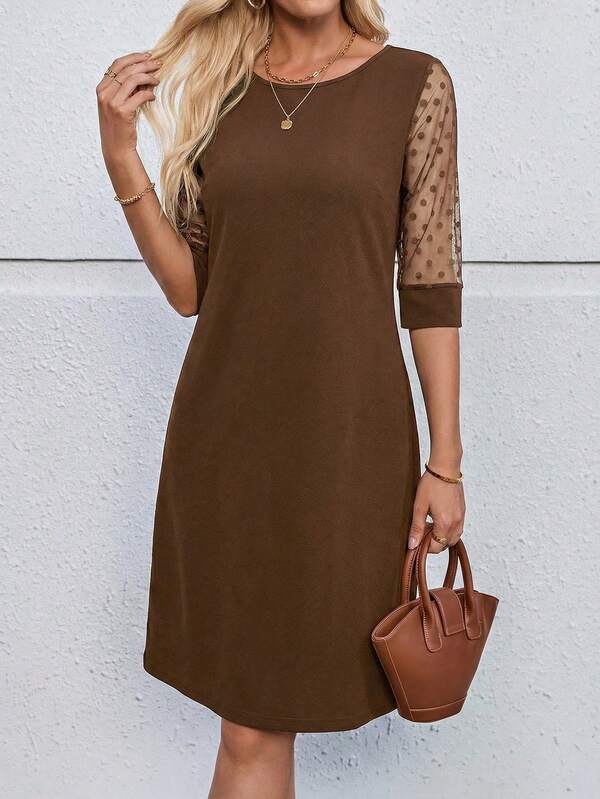 Vestido Curto Manga Tule Com Transparência Estilo Elegante
