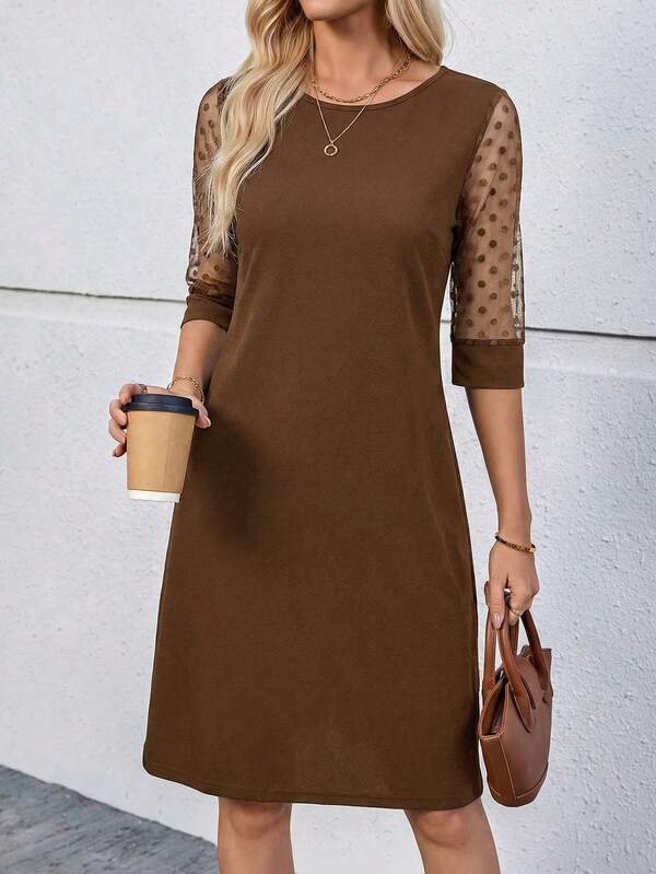 Vestido Curto Manga Tule Com Transparência Estilo Elegante
