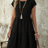 Vestido Midi Soltinho Com Recortes Estilo Casual