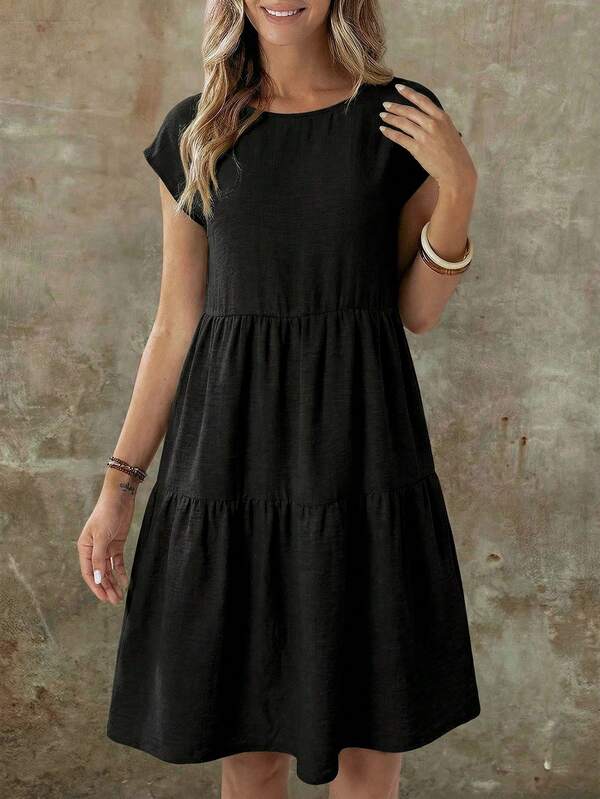 Vestido Midi Soltinho Com Recortes Estilo Casual