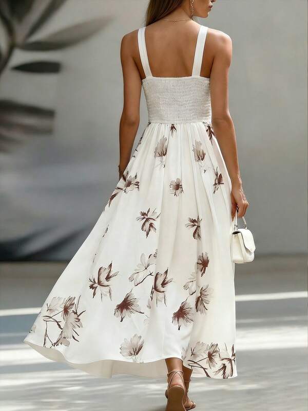 Vestido Longo Transpassado Acinturado Estampa Floral Elegante