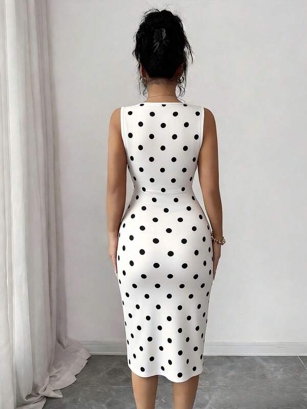 Vestido Midi Transpassado Com Faixa Estampa Poá
