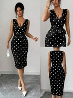 Vestido Midi Transpassado Com Faixa Estampa Poá