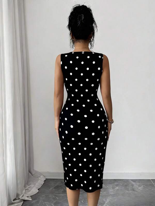 Vestido Midi Transpassado Com Faixa Estampa Poá