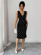 Vestido Midi Transpassado Com Faixa Estampa Poá
