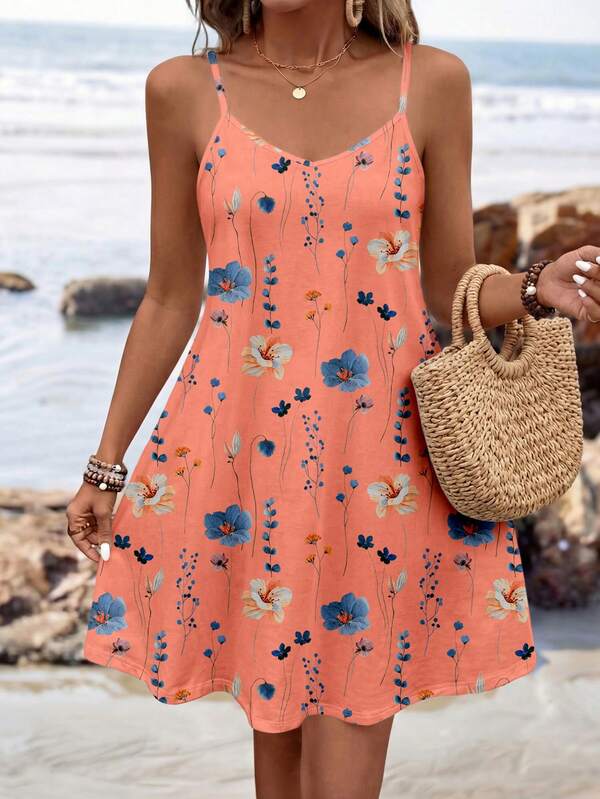 Vestido Curto Com Alças Finas E Estampa Floral Casual