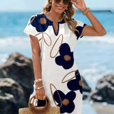 Vestido Curto Com Estampa Listrada E Manga Curta Casual