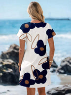 Vestido Curto Com Estampa Listrada E Manga Curta Casual