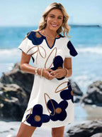 Vestido Curto Com Estampa Listrada E Manga Curta Casual