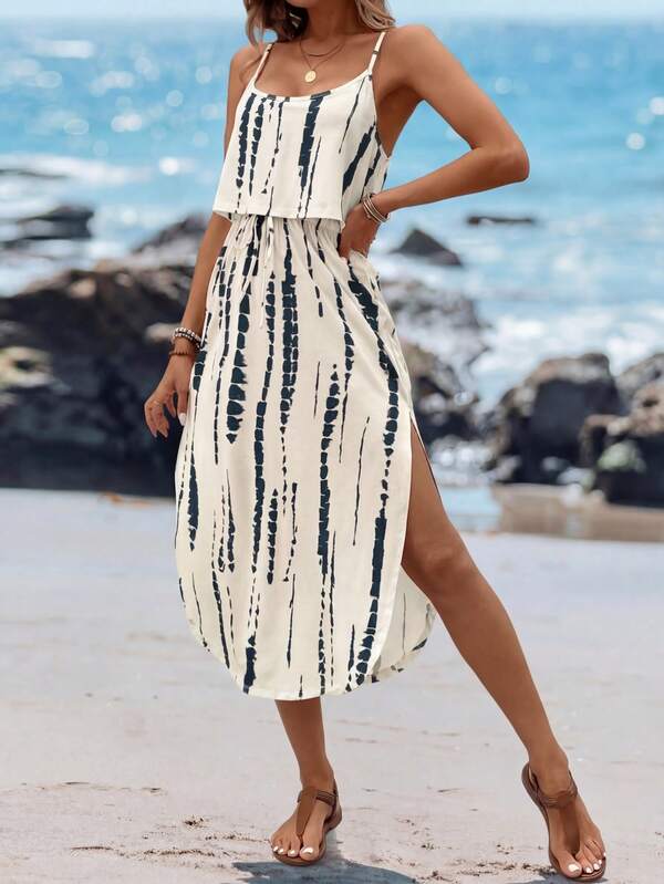 Vestido Midi Com Alças Finas E Estampa Tie Dye Resort