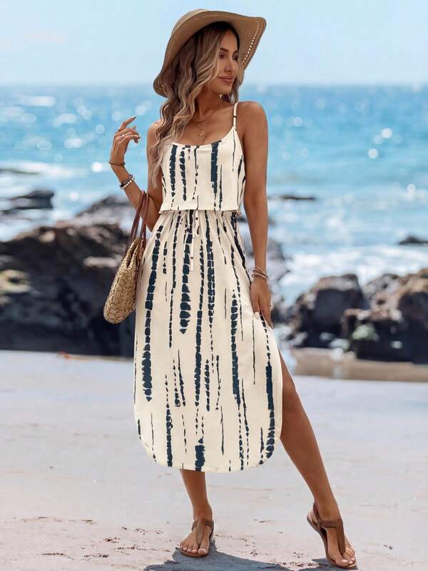 Vestido Midi Com Alças Finas E Estampa Tie Dye Resort