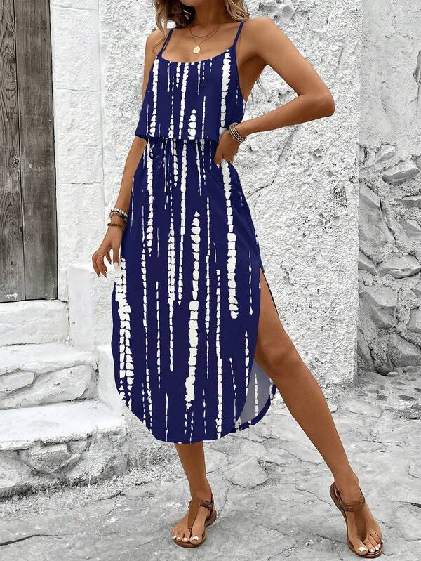 Vestido Midi Com Alças Finas E Estampa Tie Dye Resort